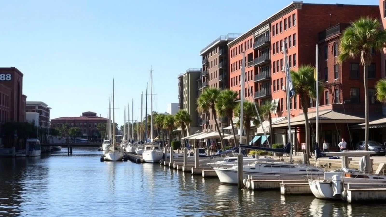Historic Palafox waterfront and harbor in downtown Pensacola, Escambia County, Florida
